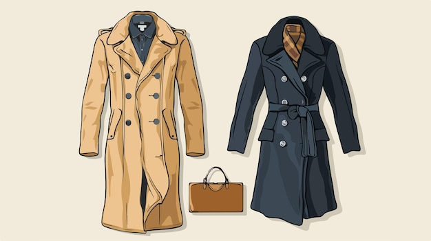 Vector a trench coat with a brown bag on the front and the right collar is a brown leather bag