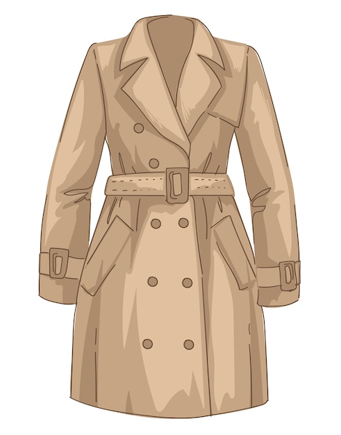 Vector trenchcoat with belt and buttons autumn clothes