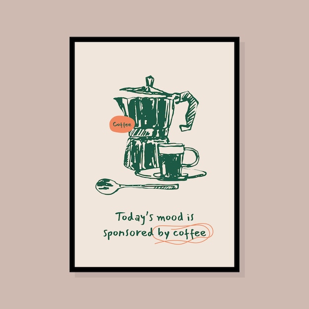 Trend hand drawn coffee vector print poster retro style