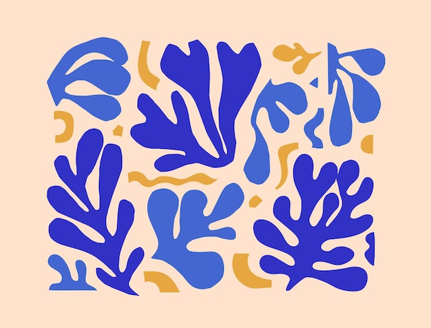 Trending composition of abstract plants algae inspired by Matisse Collage scraps of cut paper