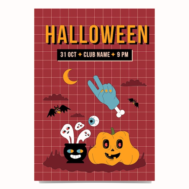 Trending groovy placard template for Halloween party Trendy outlined design