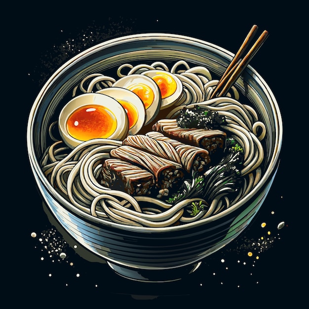 Vector trending ramen in black bowl