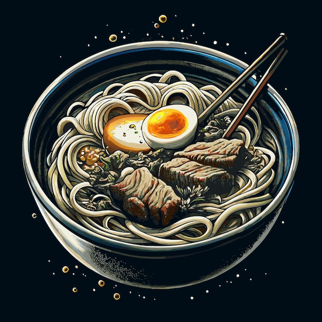 Vector trending ramen in black bowl