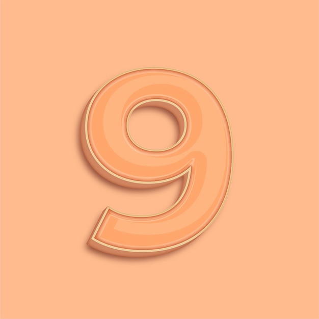 Vector trendsetting modern 3d peach fuzz color number 9 icon with background