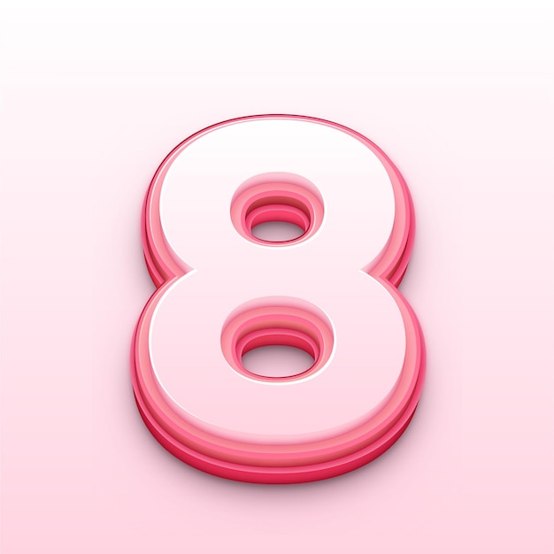 Trendy 3D Pink Toned Number 8