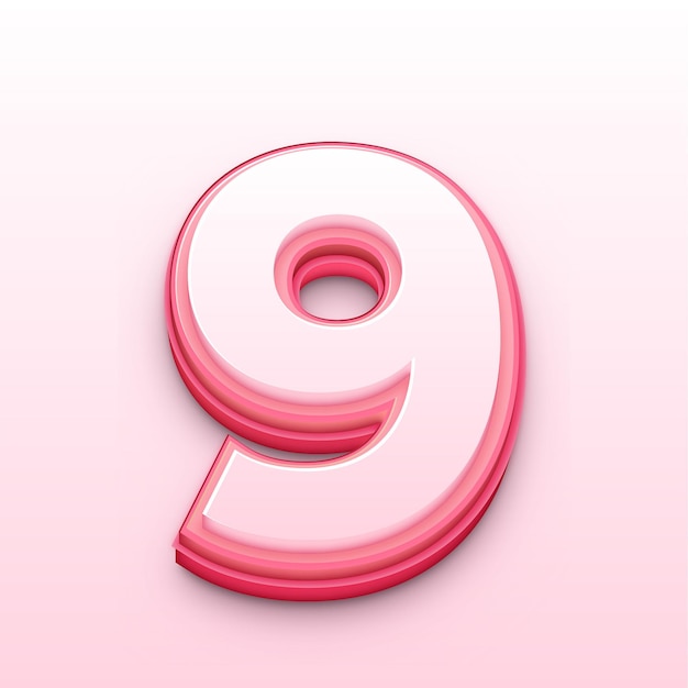 Trendy 3D Pink Toned Number 9