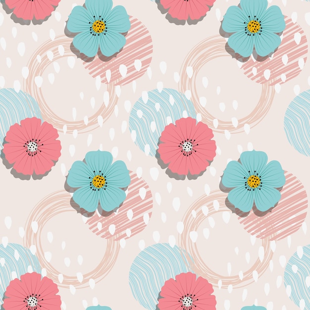 Trendy abstract floral seamless pattern spring background Vector hand drawn illustration