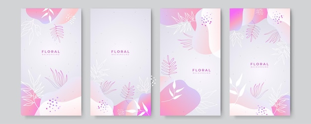 Trendy abstract story art templates with colorful gradient vivid vibrant floral and geometric elements. Suitable for social media posts, mobile apps, banners design and web ads. Fashion backgrounds.