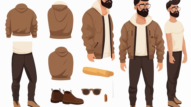 Vector trendy bearded man in stylish street outfit