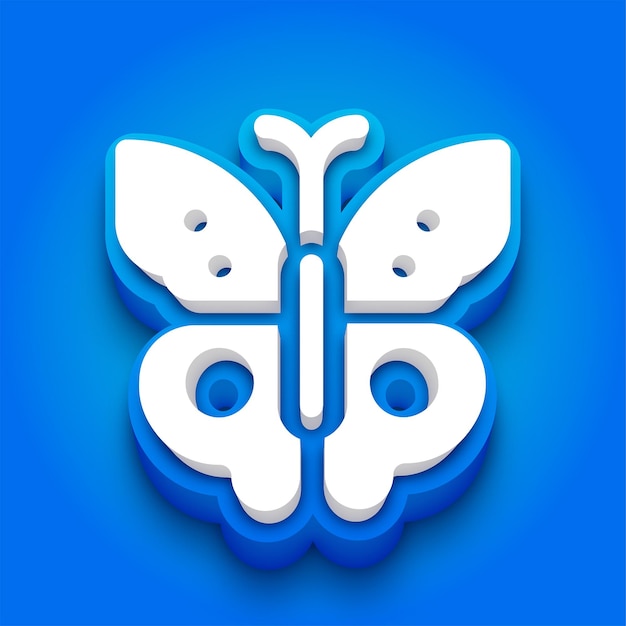 Vector trendy blue and white 3d butterfly icon with vibrant blue background