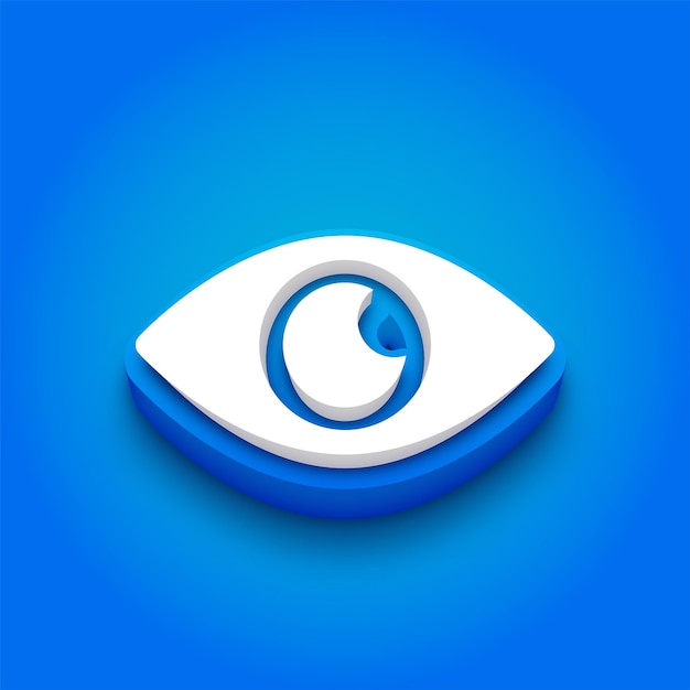 Vector trendy blue and white 3d eye icon with vibrant blue background