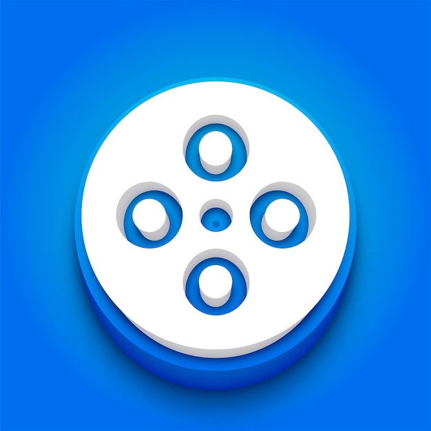 Trendy Blue and White 3D Movie Reel Icon with Vibrant Blue Background