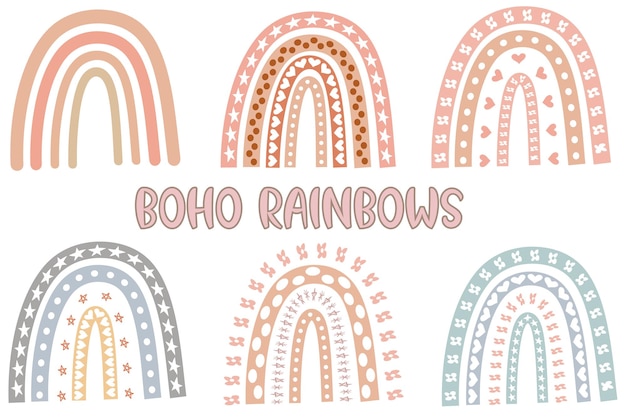 Trendy Boho Rainbows Watercolor Vector Baby Rainbow Vector Illustrations