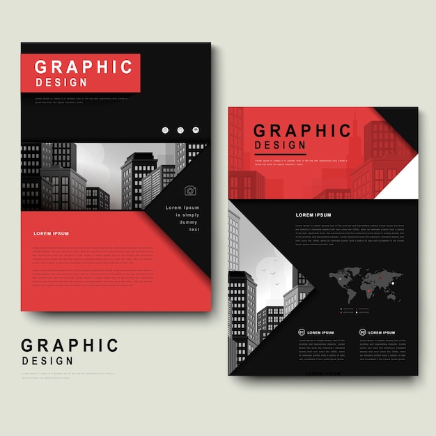 Trendy brochure template design with city landscape and geometric elements