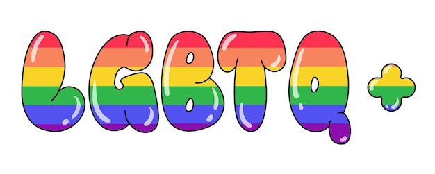 Trendy bubble lettering LGBTQ plus in rainbow colors of pride LGBT