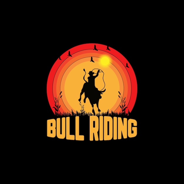 Trendy bull riding retro vintage t shirt design vector.