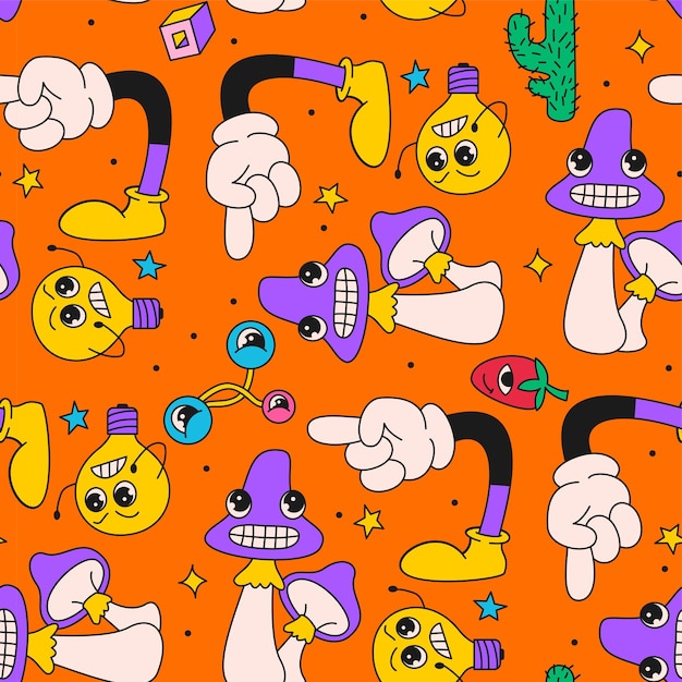 Trendy cartoon elements seamless pattern