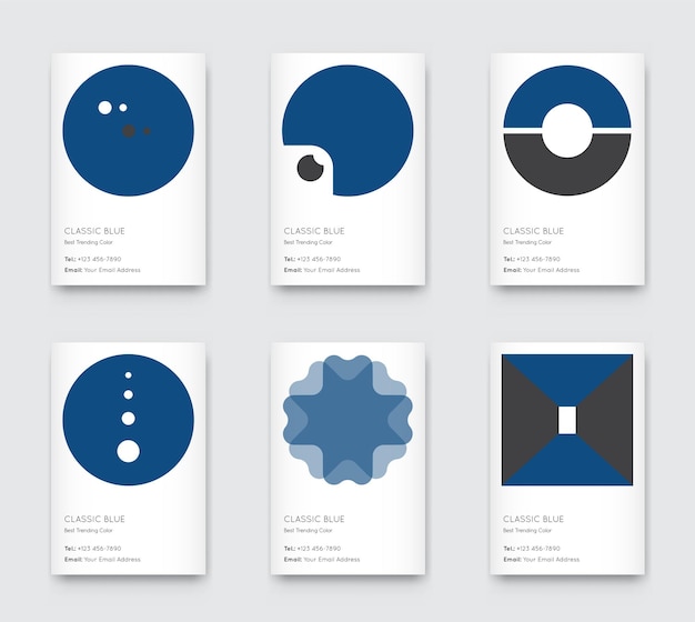 Vector trendy classic blue color vector minimal graphic vertical abstract pattern cards set