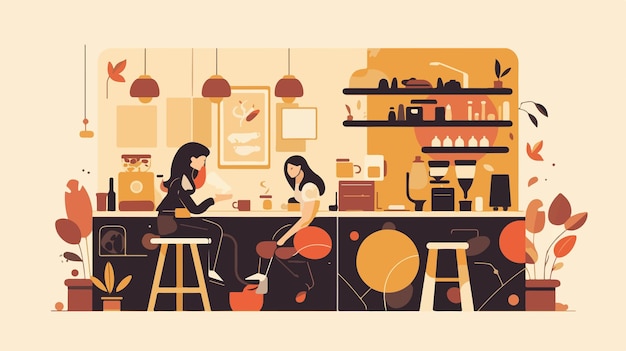 Trendy Coffee Shop Interior Vector Flat Minimal Design