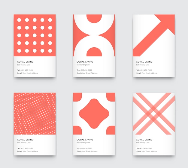 Trendy Color Coral Vector Minimal Graphic Trendy Vertical Abstract Pattern Cards Set