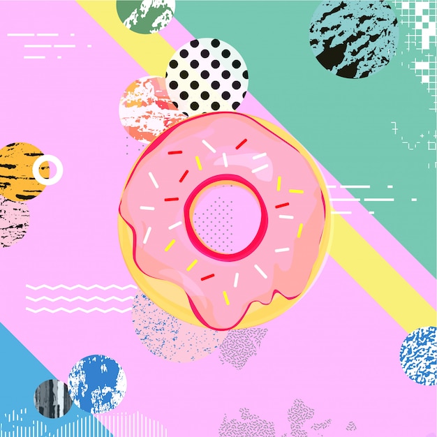 Trendy colorful background with donut