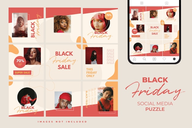 Trendy Colorful Black friday Social Media Puzzle Template for product sale and discount promotion