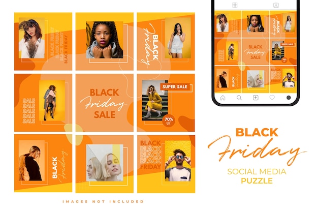 Trendy Colorful Black friday Social Media Puzzle Template for product sale and discount promotion