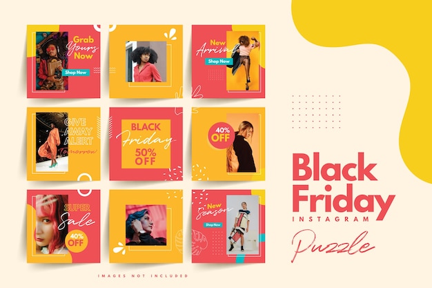 Trendy Colorful Black friday Social Media Puzzle Template  