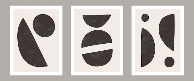 Trendy contemporary Abstract wall art, Set of 3 boho art prints, Minimal black shapes on beige