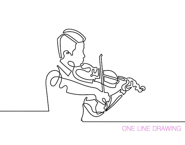 Trendy continuous line black and white drawing in minimalistic style young man playing