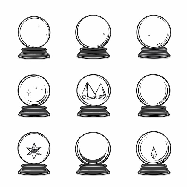 Vector trendy crystal ball icon set in outline style for mystical designs