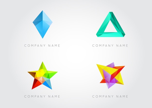 Trendy Crystal Triangulated Gem Logo Elements Perfect for Business Geometric Low Polygon Style Visual Identity Vector Set Collection