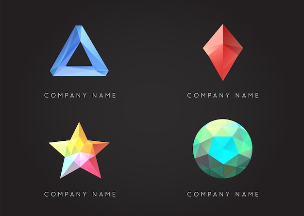 Trendy Crystal Triangulated Gem Logo Elements Perfect for Business Geometric Low Polygon Style Visual Identity Vector Set Collection