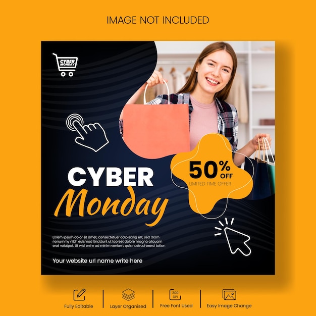 Trendy Cyber Monday Sale Discount Offer creative Social Media Banner Template for Ecommerce sale