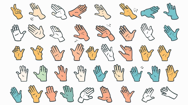 Vector trendy doodle hand drawn set of popular hand gestures