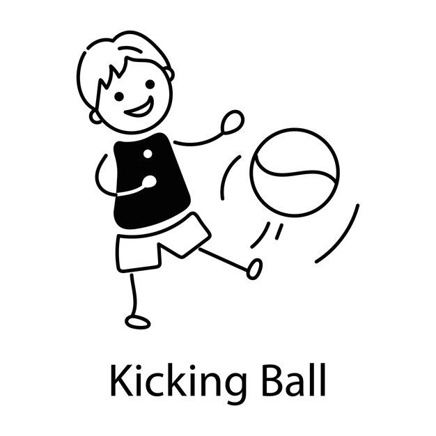 Vector trendy doodle icon of a kid kicking ball