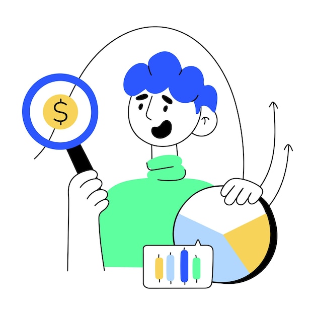 Trendy doodle mini illustration of a budget analyst