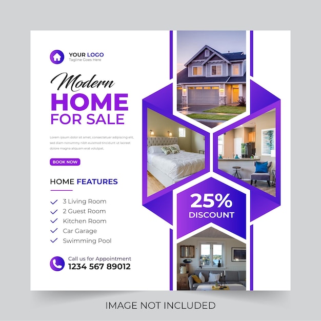 Trendy Editable real estate house sale and home rent advertising modern square Social media post