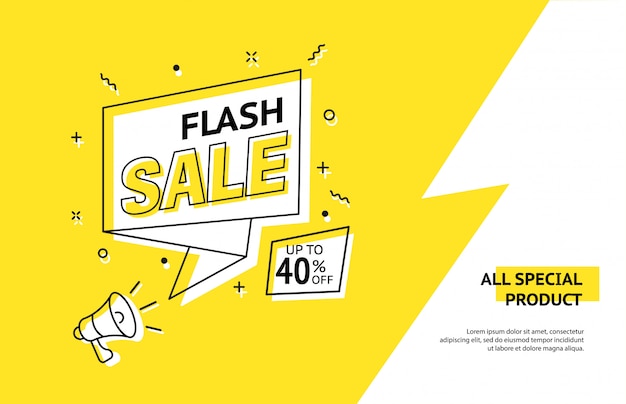 Trendy flash sale banner. Vivid lightning bolt in retro design style.