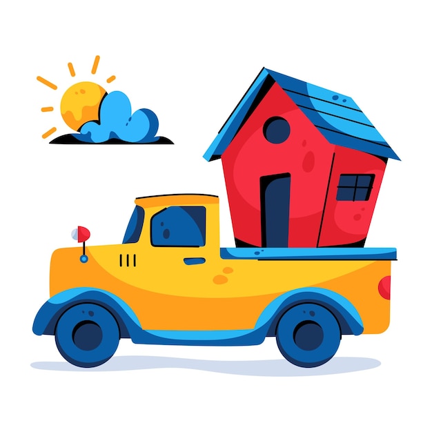 Trendy flat icon of house moving