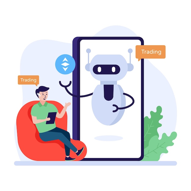 A trendy flat illustration of crypto bot editable vector