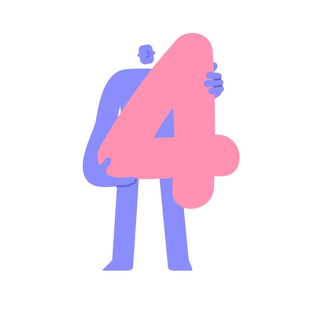 Trendy flat modern character holding number 4 four