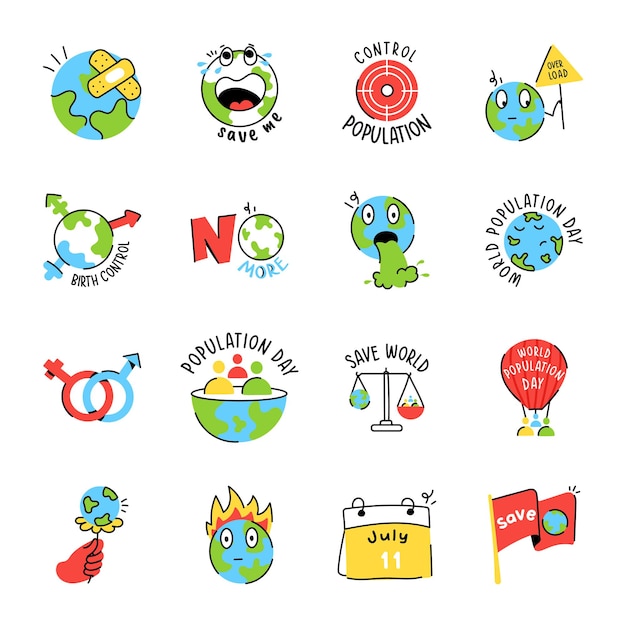 Trendy Flat Stickers of World Population Day