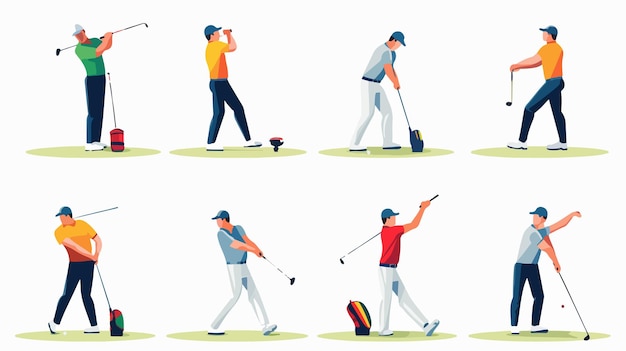 Vector trendy flat style vector of golf player in action