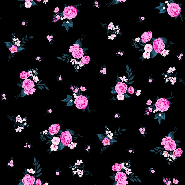 Trendy floral background with elegant small flowers on field for digital wallpaper and garment in li