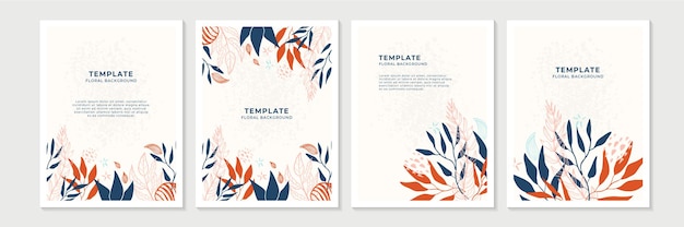 Vector trendy floral banner design templates.   universal hand drawn floral templates