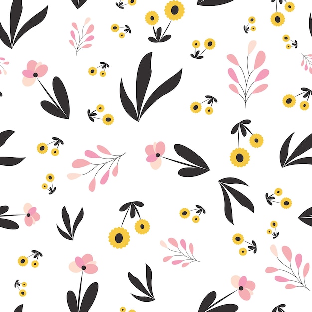 Trendy floral seamless pattern with simple wildflowers