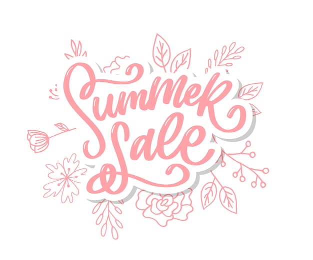 Trendy floral  template. Summer flowers and Summer sale lettering illustration.