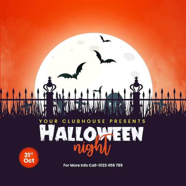 Trendy Halloween night social media post banner design