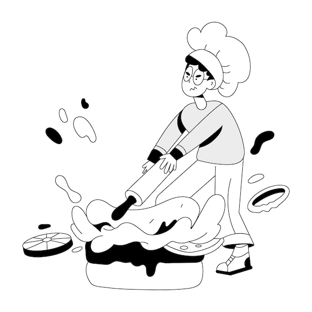 Trendy hand drawn illustration of angry chef